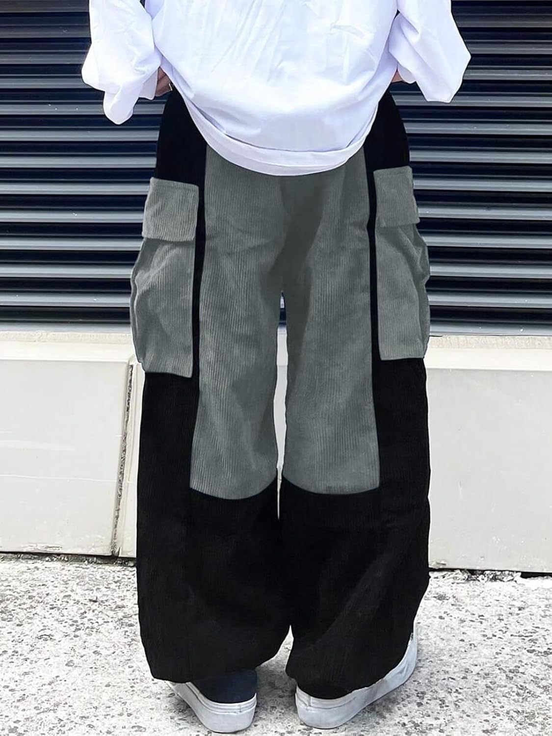 ZAFUL Men's Corduroy Cargo Pants Two-Tone Baggy Track Pants Unisex Streetwear Y2K Pants Casual Trouser - Image 3