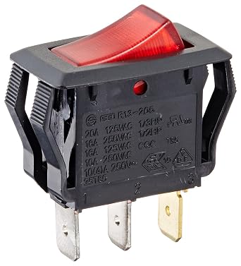 NSi Industries, LLC Rocker Switches, On Off Circut Function, SPST, 15/7.5 amps at 125/250 VAC, 0.625" Width, 1.250" Height, 0.828" Depth, Red - 77150RQ