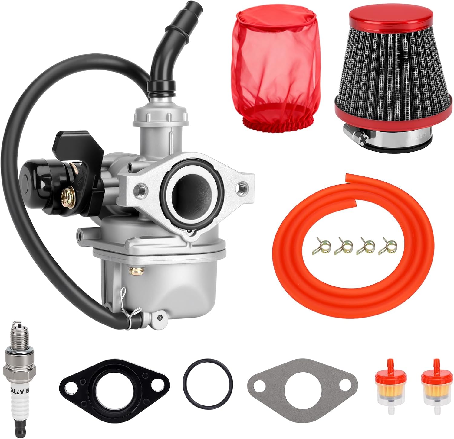 PZ19 Carburetor Kit for Chinese TaoTao 110cc 125cc 50cc 70cc 80cc 90cc ATV dirt bike go kart Coolster Apollo Baja Dirt Runner(red)
