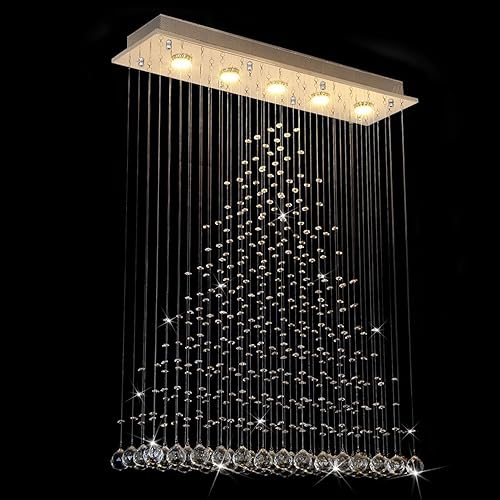 Contemporary Modern Crystal Chandelier Flush Mount Chandelier Rain Drop Lighting Led Ceiling Bathroom Fixtures Pendant Lamp for Living Dining Room Foyer Bedroom Hallway L32 X W8 X H40