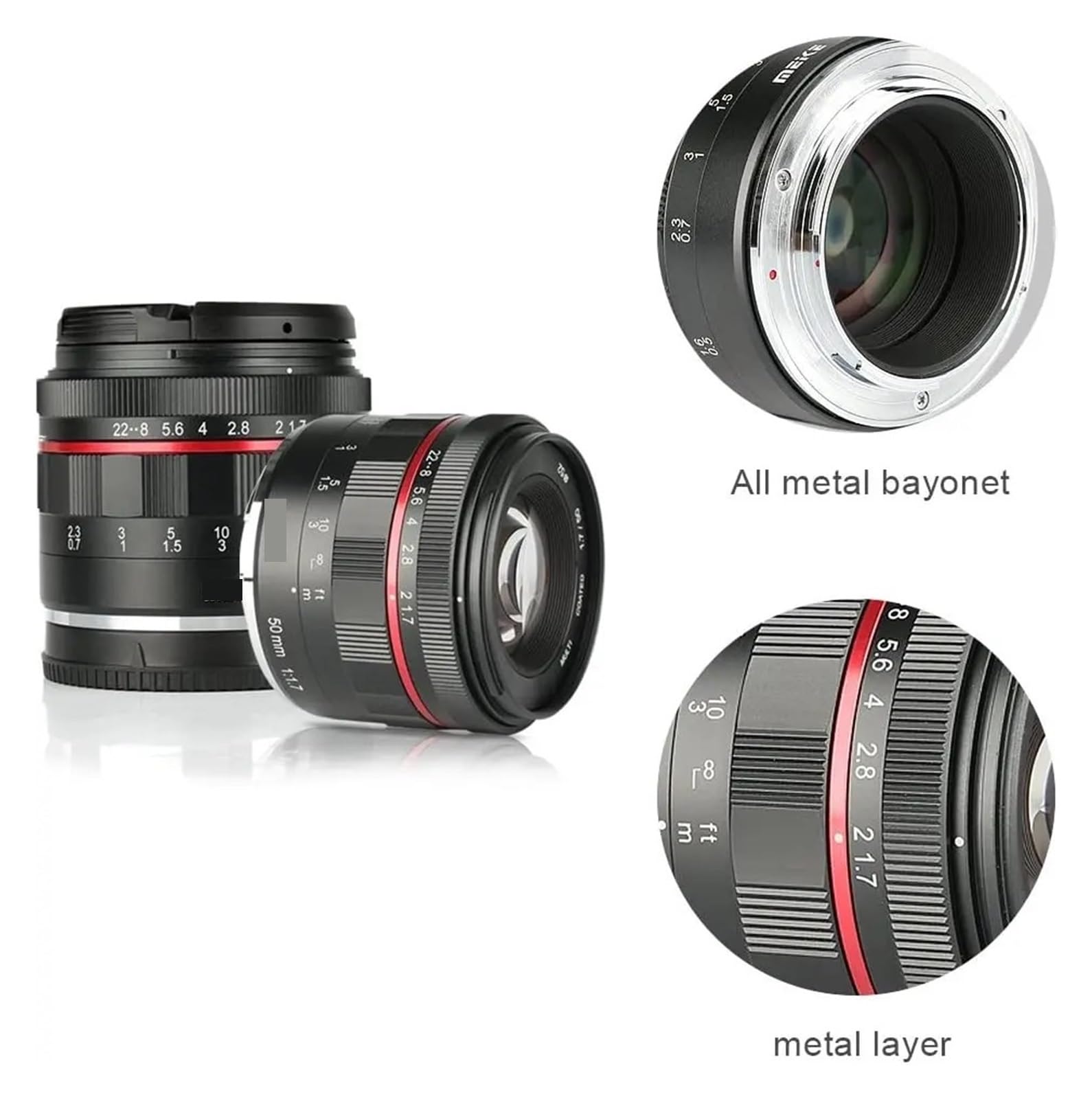 Objetivo 50mm F1.7 MF, Compatible con Sony, Montura FE E | Objetivo full frame para cámaras sin espejo, A7RIII A7III A7RIV A7IV A7 A9, filtro 52mm, 6 hojas