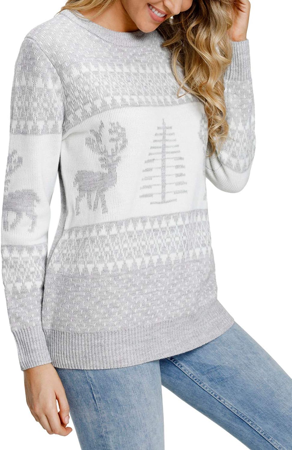 LookbookStore Women Ugly Christmas Tree Reindeer Holiday Knit Sweater Pullover - Image 2