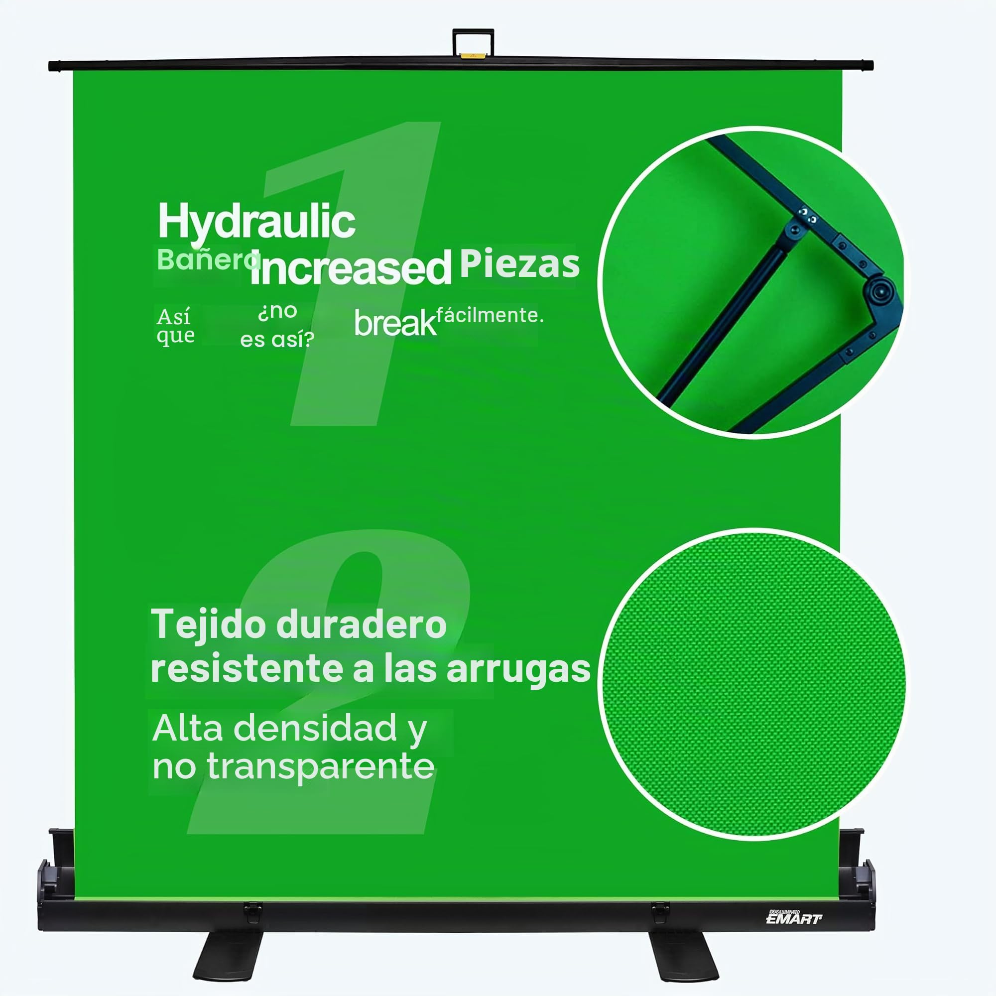 EMART Green Screen 155x200cm, Rollo de Pantalla Verde para Fondos Fotográficos, Green Screen con Soporte para Estudio, Videoconferencias, TikTok, Zoom