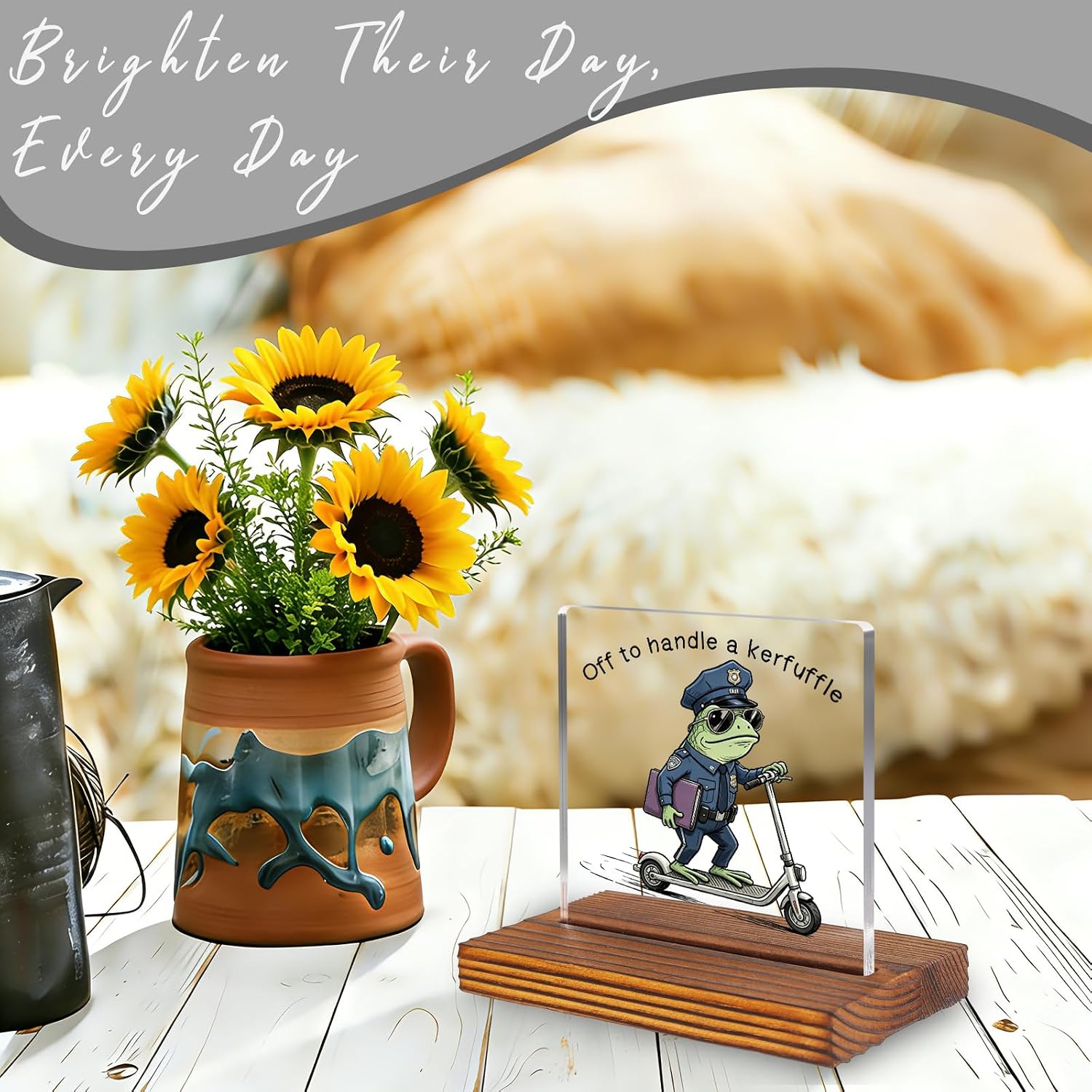 Funny Police Frog Desk Sign, Off to Handle a Kerfuffle Acrylic Office Decor, Humor Gift for Coworkers Police Officer, Cute Animal Sarcastic Plaque for Desk Display EC413 image 4