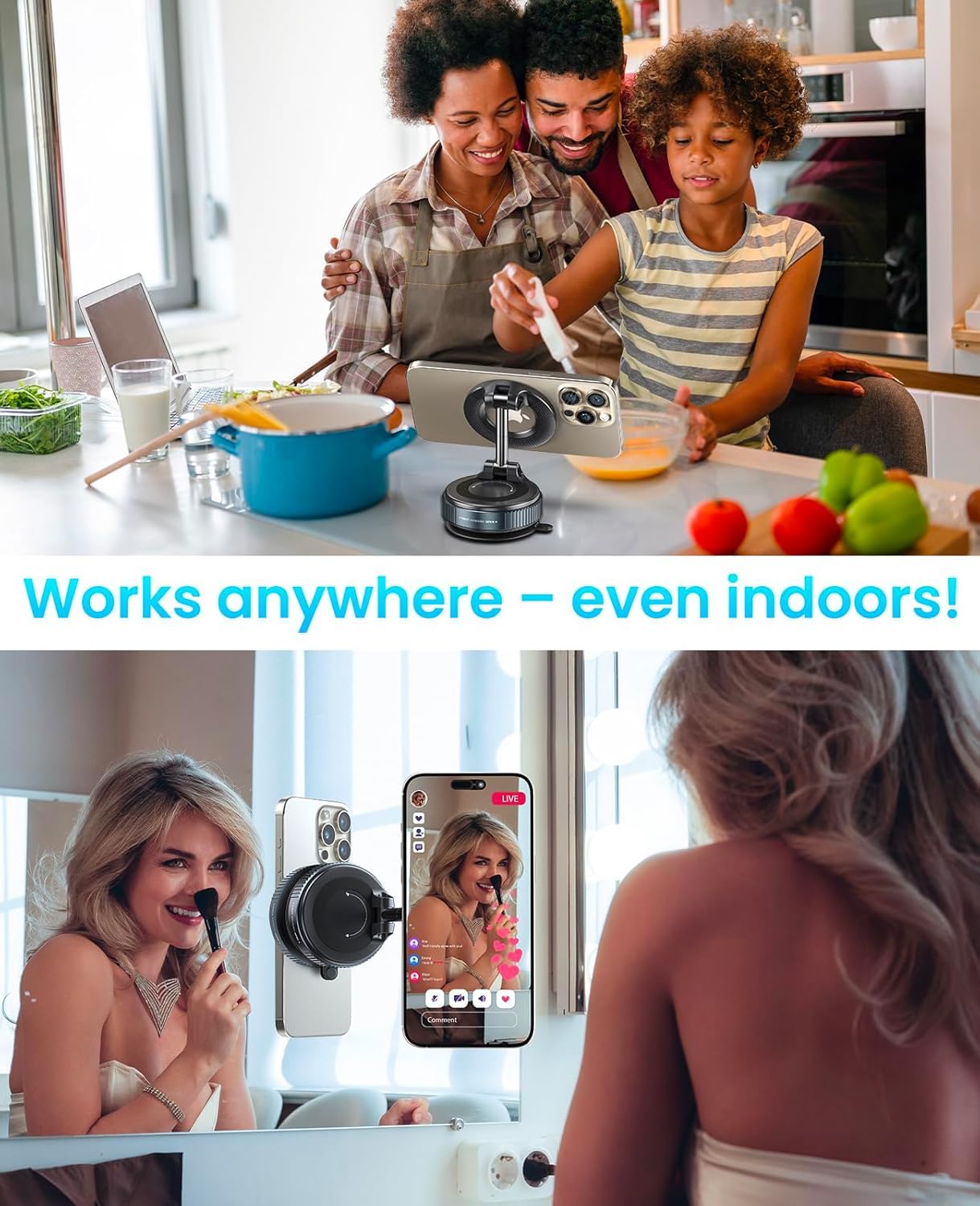 2026 Upgraded Vacuum Magnetic Phone Holder for Car, 360° Rotatable Suction Mount, Foldable & Adjustable for Car/Gym/Smooth Surface, Phone Holder with 3 Extra Rings for iPhone 17 16 15 14 13 & Android — view 6