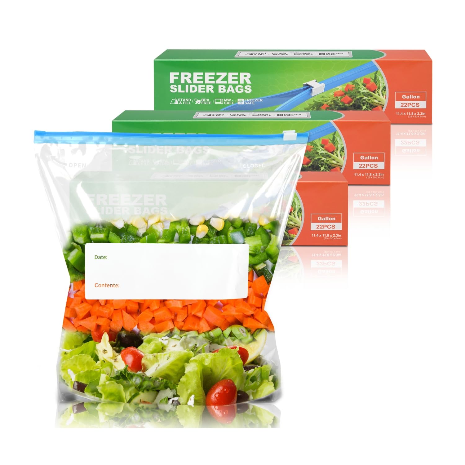 Taiyunwei Transparent 66Pcs Zip Lock Food Freezer Bags, 4.55L, Reusable Sandwich Bags With Expandable Bottom, For Storage Fruit, Snack, Veggie, Grain, Meat (66Pcs-Gallon-4.55L)