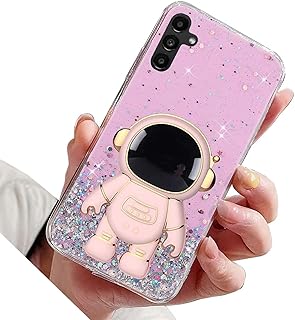 Miagon - Funda con soporte con purpurina de astronauta para Samsung Galaxy A14 5G, transparente, suave, protectora, delgada, a prueba de golpes, con soporte Spaceman, color rosa