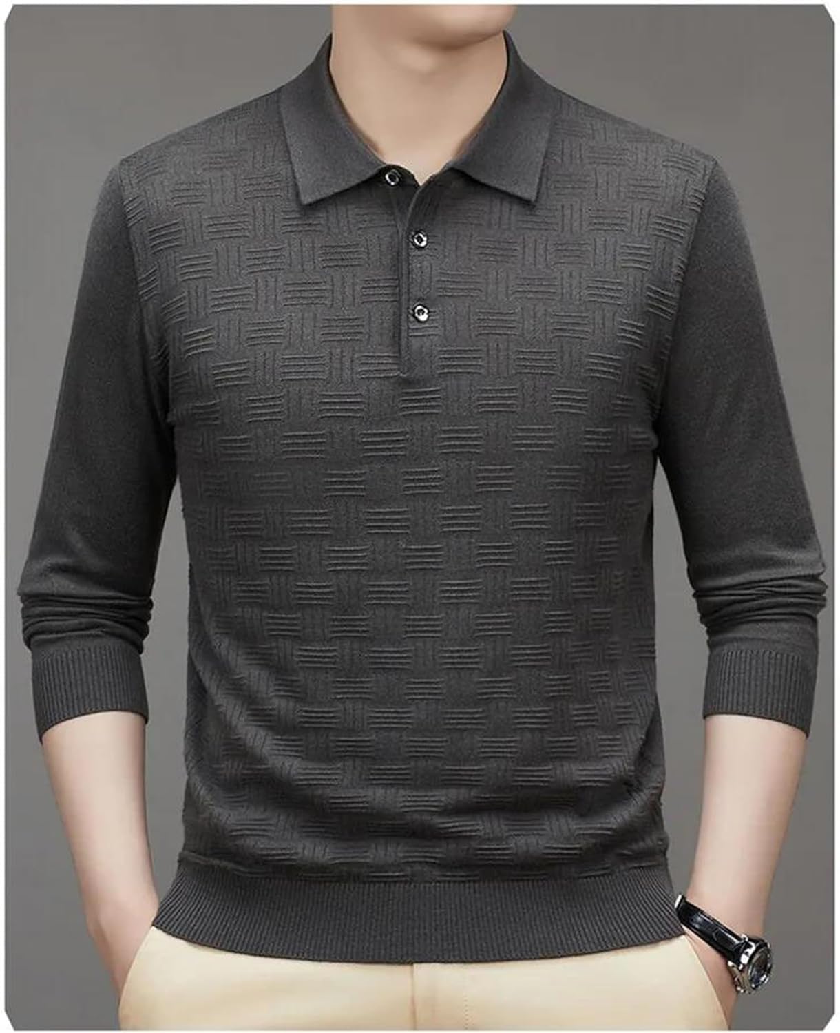 Men's Checkered Pullover Polo Sweaters Long Sleeve Turndown Collar Warm for Business Casual Daily Wear