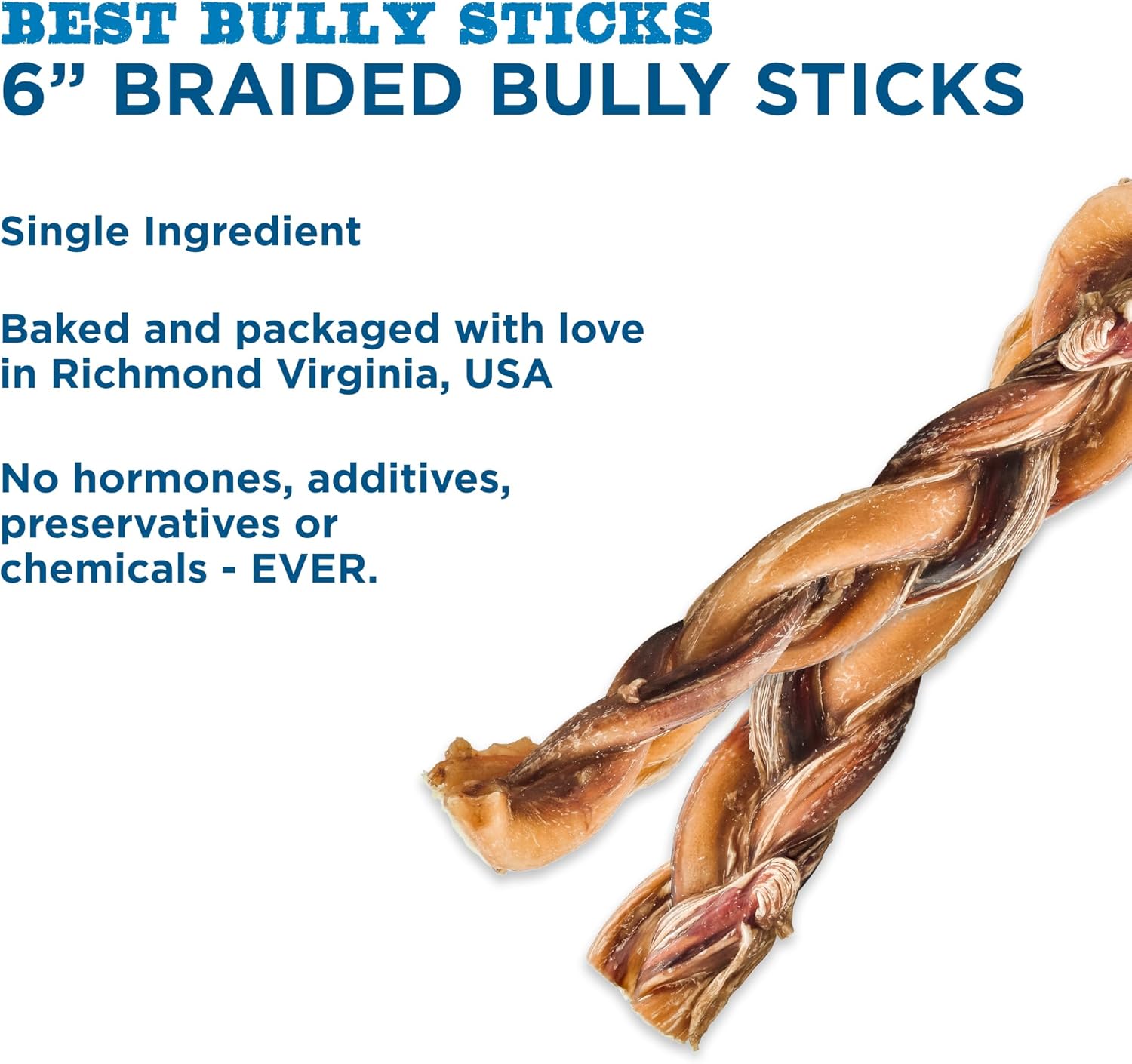 Best Bully Sticks Natural Braided Bully Sticks for Large Dogs - 6 Inch, 4 Count (Pack of 1) - Free-Range Grass-Fed Beef, Single-Ingredient, Grain and Rawhide Free Long Lasting Dog Chews - Image 3