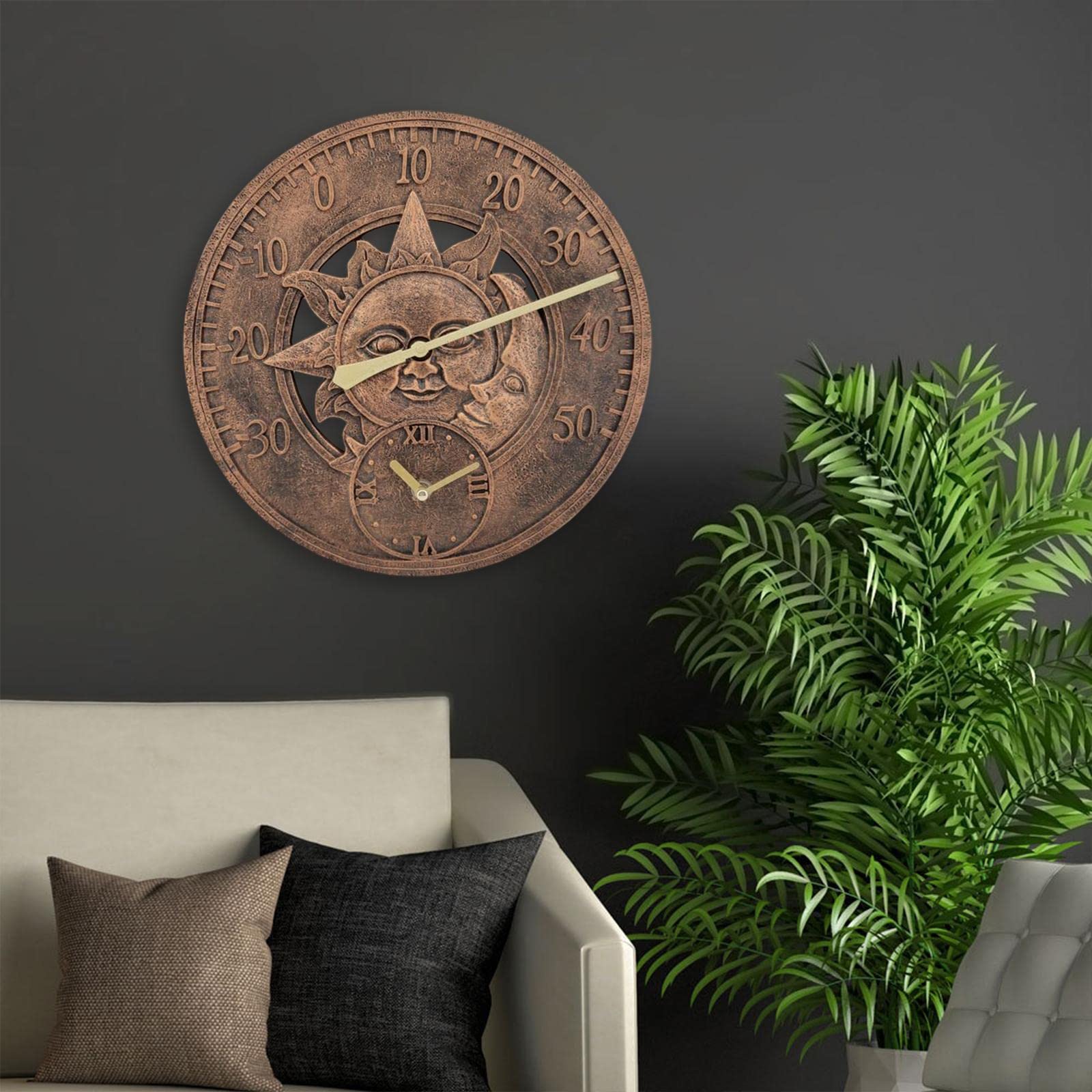 MagiDeal Horloge Murale Ronde étanche Affichage de la température Non tic Silencieux intérieur extérieur 30 cm Montres suspendues pour Porche Salon Chambre