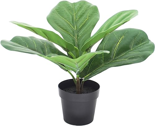 LuckyGreenery Higo de hoja de violín artificial, plantas falsas realistas con macetas para decoración del hogar y la oficina