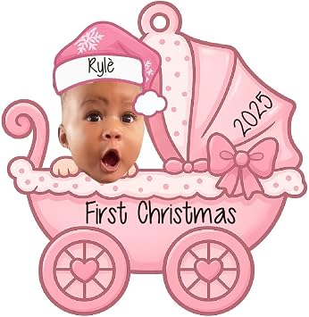 Babys First Christmas Ornament 2025 - Personalized Your Face Ornaments, Custom My 1st Christmas Ornament for Baby, Acrylic Picture Ornaments Gift for Family Member Him Her Kids, Pink