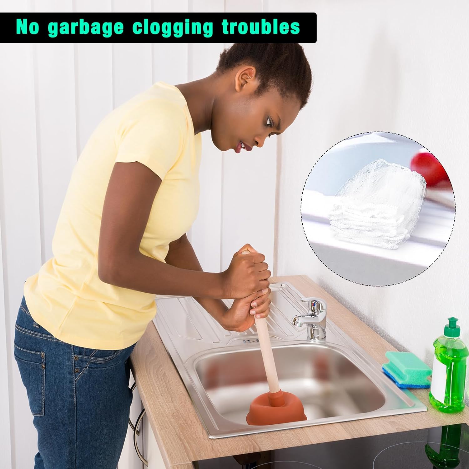 300 Pieces Kitchen Sink Strainer Bags Disposable Mesh Strainer Bags Elastic Anti-Clogging Mesh Waste Rack for Collecting Kitchen Food Waste Leftover Garbage