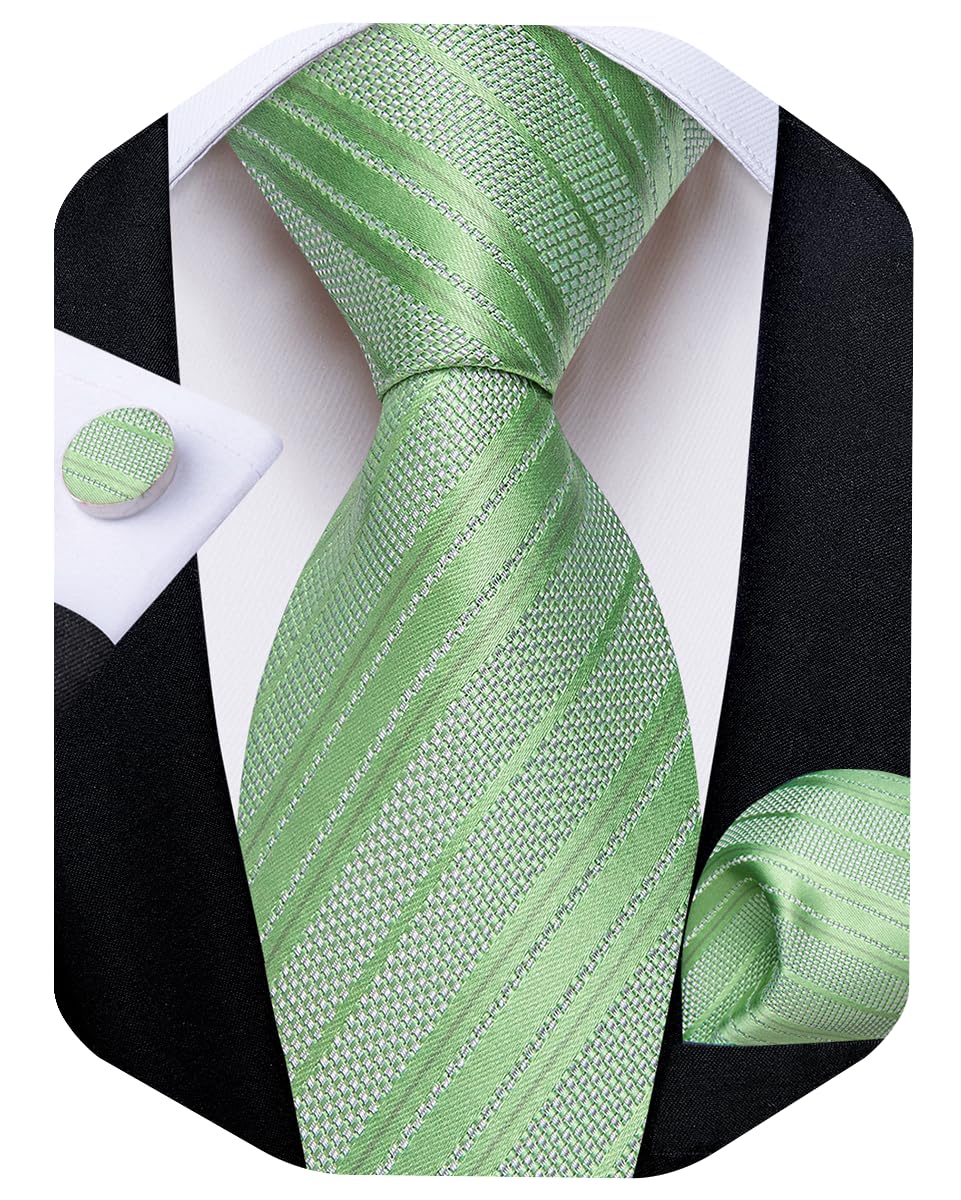 DiBanGu Striped Ties for Men Silk Woven Plaid Necktie | Classic Stripe Pattern,Soft Silk,Wear-resistant,Pocket Square and Cufflinks,Great Gift for Birthday,Business,Meeting
