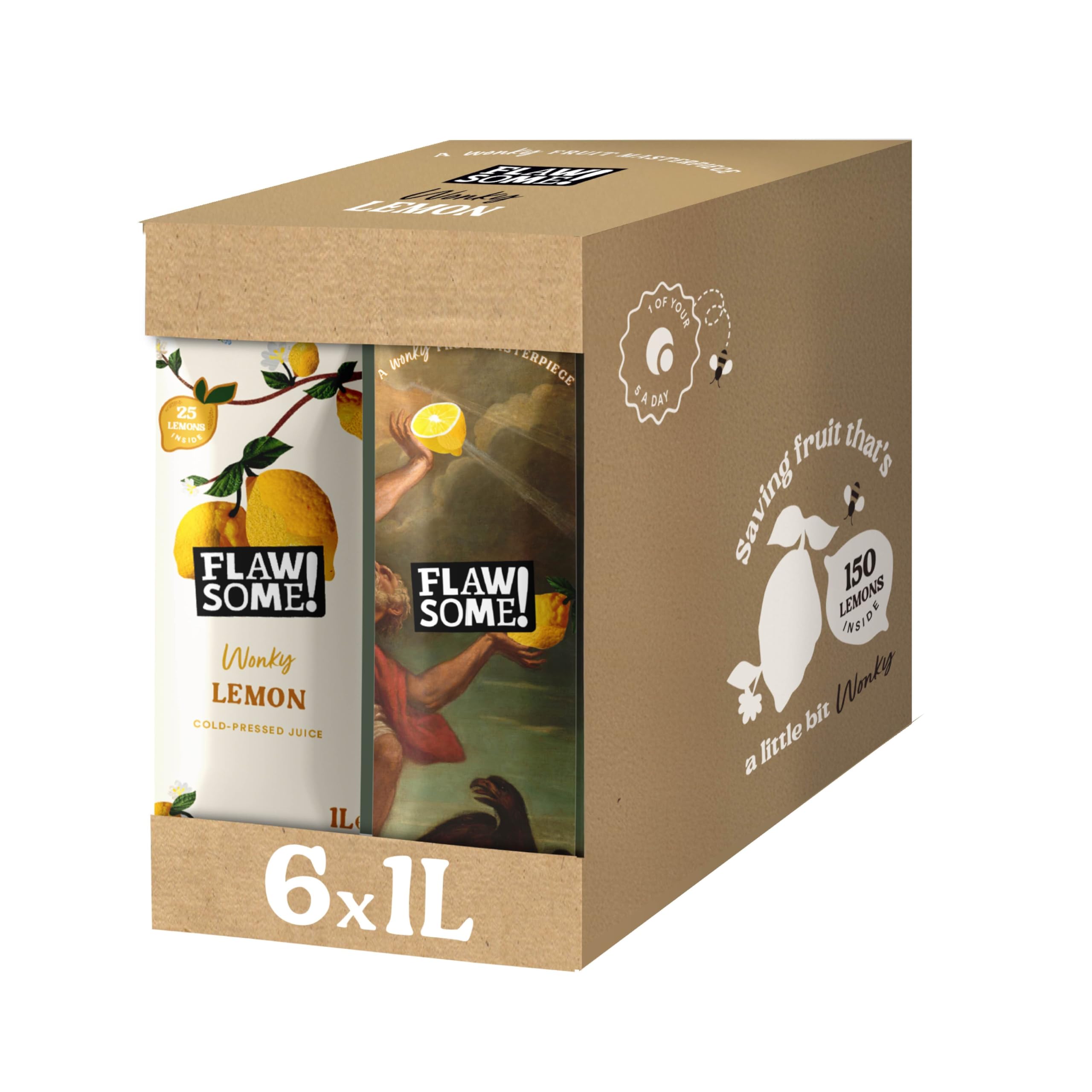 Flawsome! Lemon 6x1l - Cold-Pressed - No Added Sugar – 100% Natural and Pure with No Sweeteners – Craft Vegan Not from Concentrate