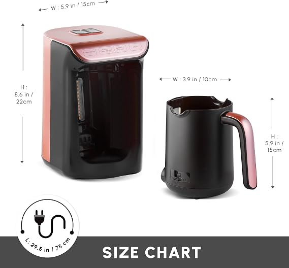 KARACA Hatır Köz Turkish Coffee Machine, for 5 People, 535W, Simple, Traditional & Fully Automatic Turkish Coffee Maker, Roseberry
