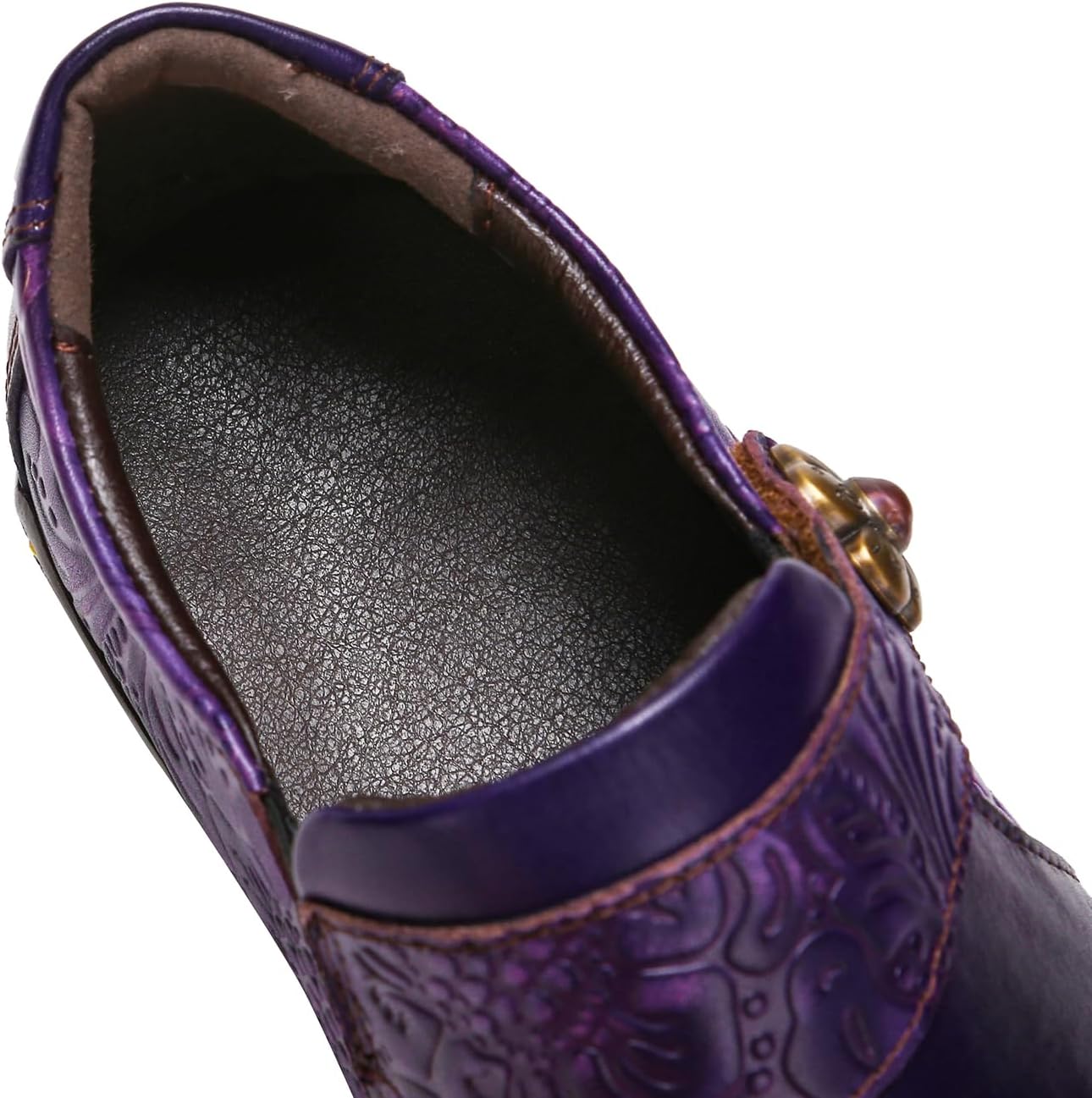 Superladystar's Women Comfy Cowhide Hand Made Flat Shoes, Coloring Painted, Hand Embossed, Retro Style, Walk Shoes