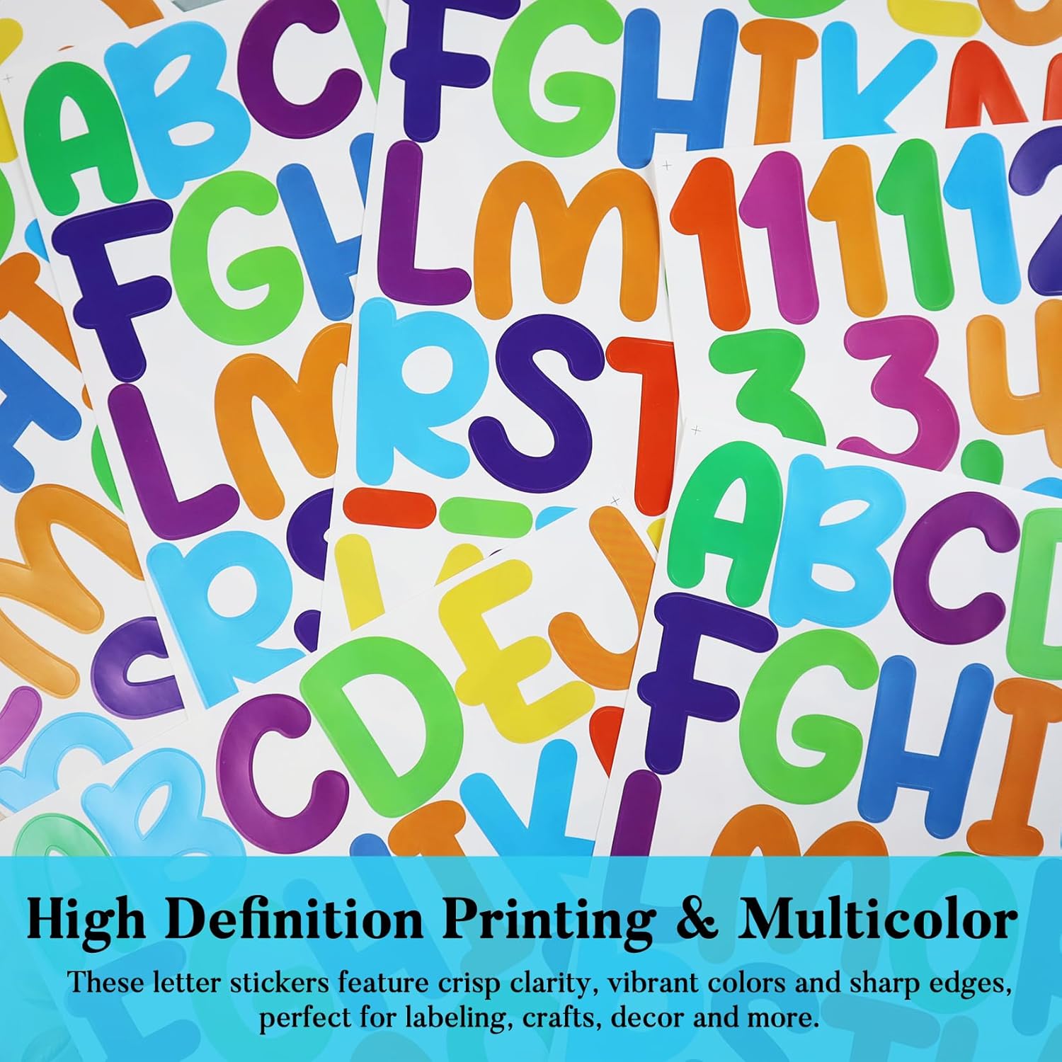 452 Large Alphabet Number Stickers, 12 Sheets 2 Inch Self-Adhesive Vinyl Letters Sticker Decals for Mailbox, Doors, Trucks, Classroom Decor and Outdoors, Colorful