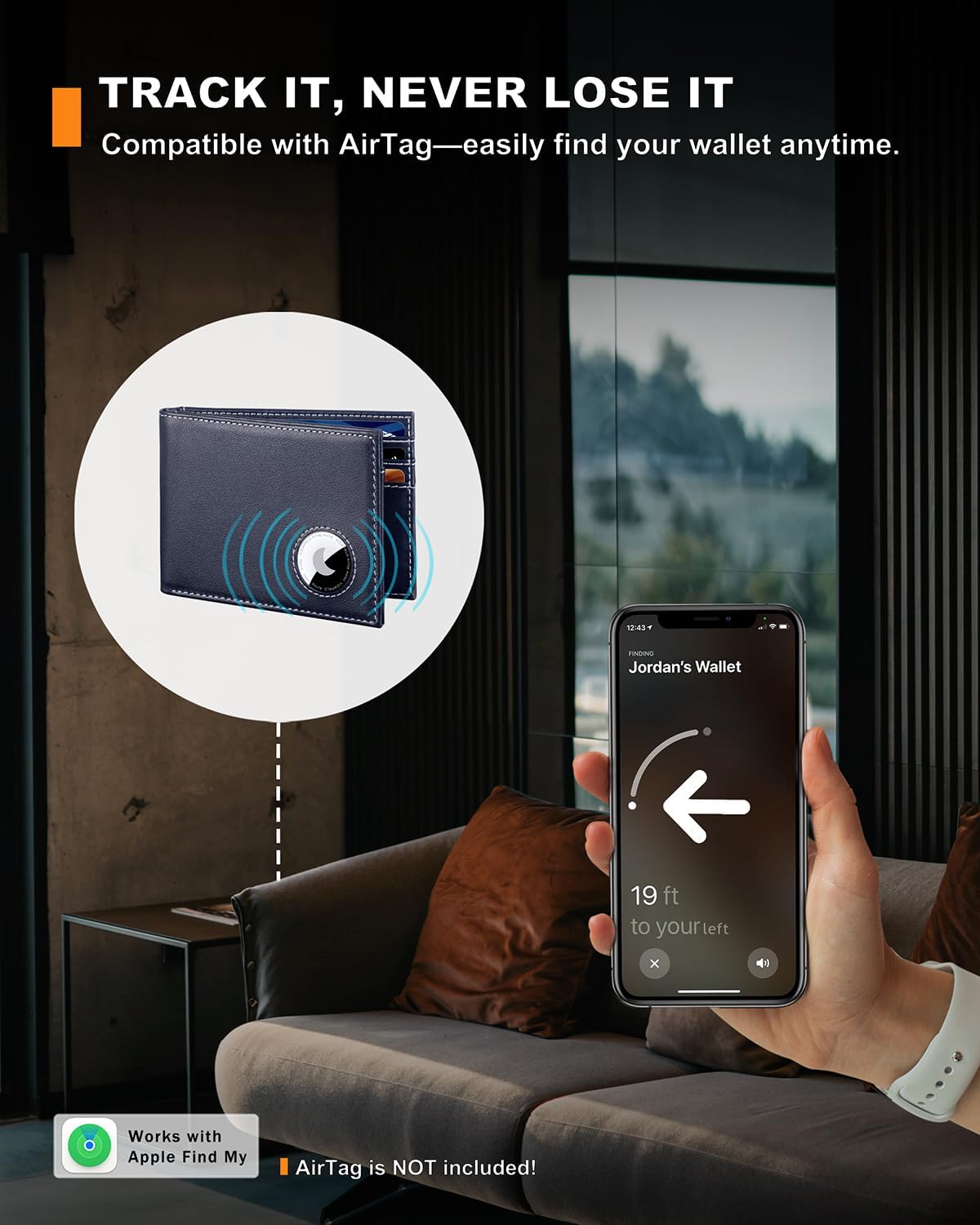 Men's Wallet with Airtag Holder, Bifold Full-Grain Leather Wallet for Apple Air Tag (1st & 2nd Generation), Slim Wallet for Men with RFID Blocking, 11 Card Slots - Image 3