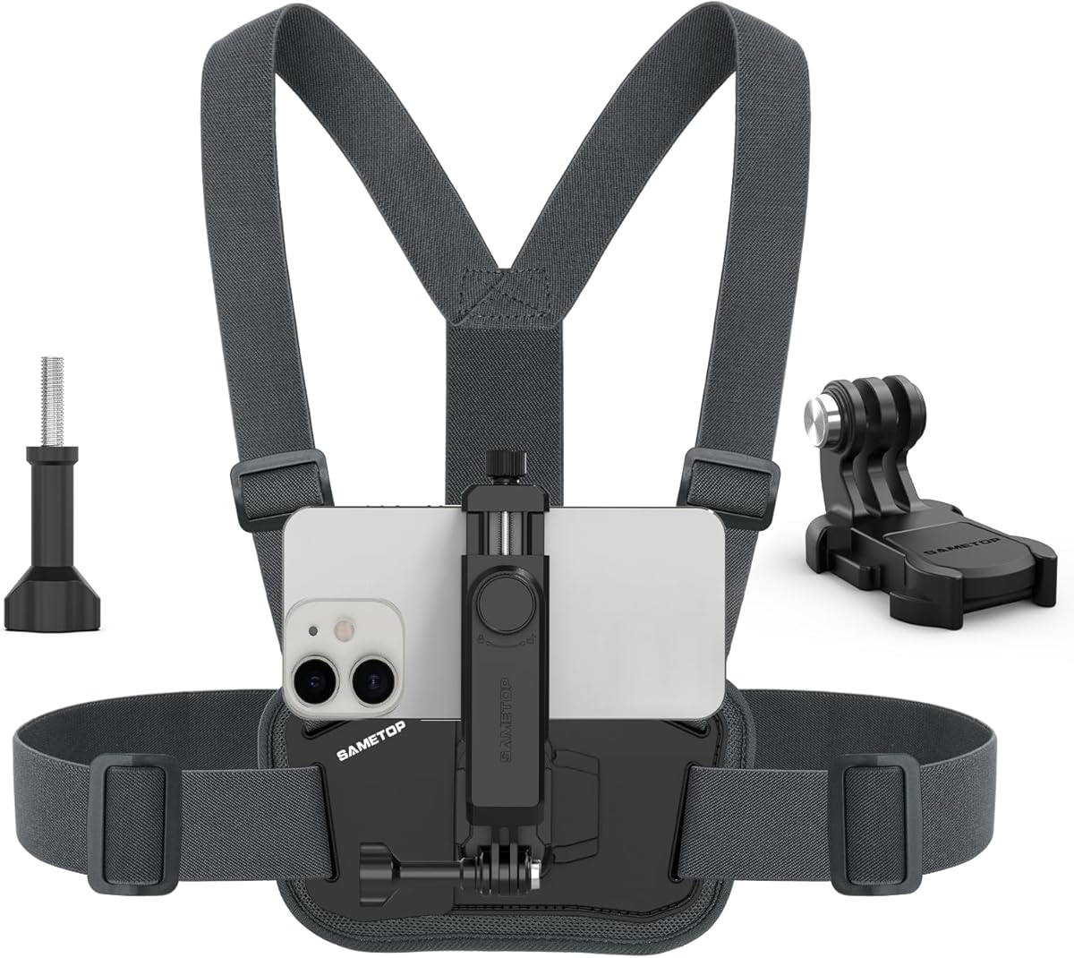 Sametop Phone Chest Mount Harness Holder Mobile Phone Strap Clip Compatible with iPhone Samsung GoPro 13/12/11/10/9/8 DJI Osmo and Most Cell Phones Action Cameras POV/VLOG