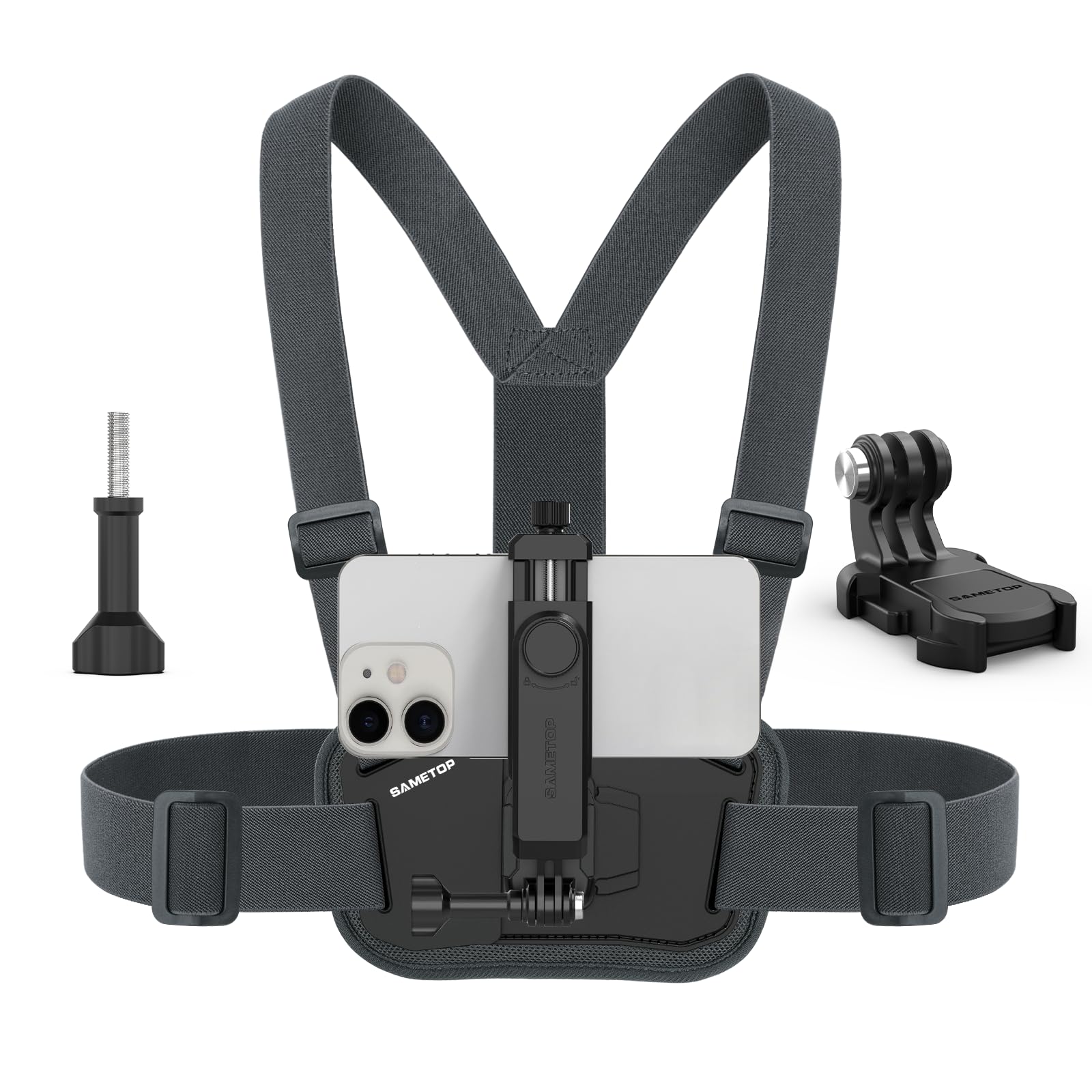 Phone Chest Mount Harness Holder Mobile Phone Strap Clip Compatible with iPhone Samsung GoPro 13/12/11/10/9/8 DJI Osmo and Most Cell Phones Action Cameras POV/VLOG