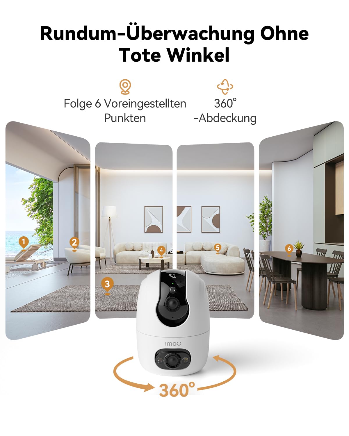 Imou 4MP Dual Kameras Überwachungskamera Innen mit Person/Haustiererkennung, 2.4GHz/5GHz WiFi, 360° PTZ WLAN Überwachungskamera Innen, Farbnachtsicht, Auto Tracking, 2-Wege-Audio,Sirene,One Touch Call
