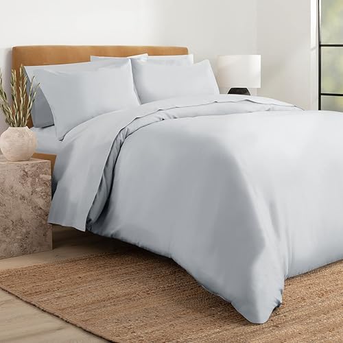 Nate Home by Nate Berkus - Funda de edredón de satén de algodón de lujo de 300 hilos, 3 piezas, ultra suave, fresco, juego de ropa de cama de