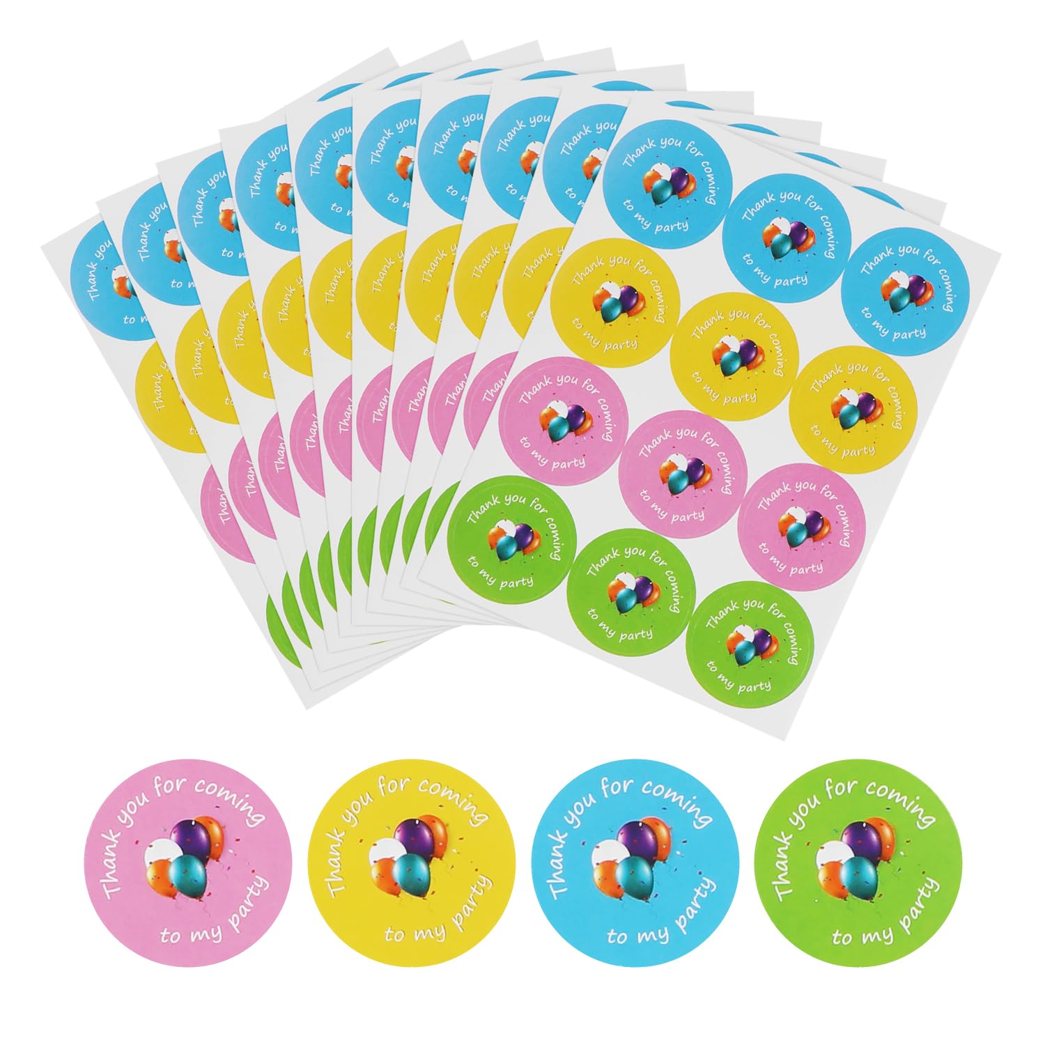 Veylin Colorful Thank You Stickers,120 Pieces 4 Bright Colours Party Sticker With Thank You For Coming To My Party Sticker For Birthday (Solid Color) (Colorful)