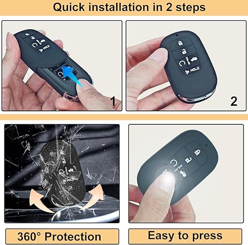 Miniatura 3 de 2 fundas de goma de silicona para llavero compatibles con (5 botones) Honda Accord Civic HR-V CR-V Pilot Sport SI EX EX-L Touring 2022 2023 (negro