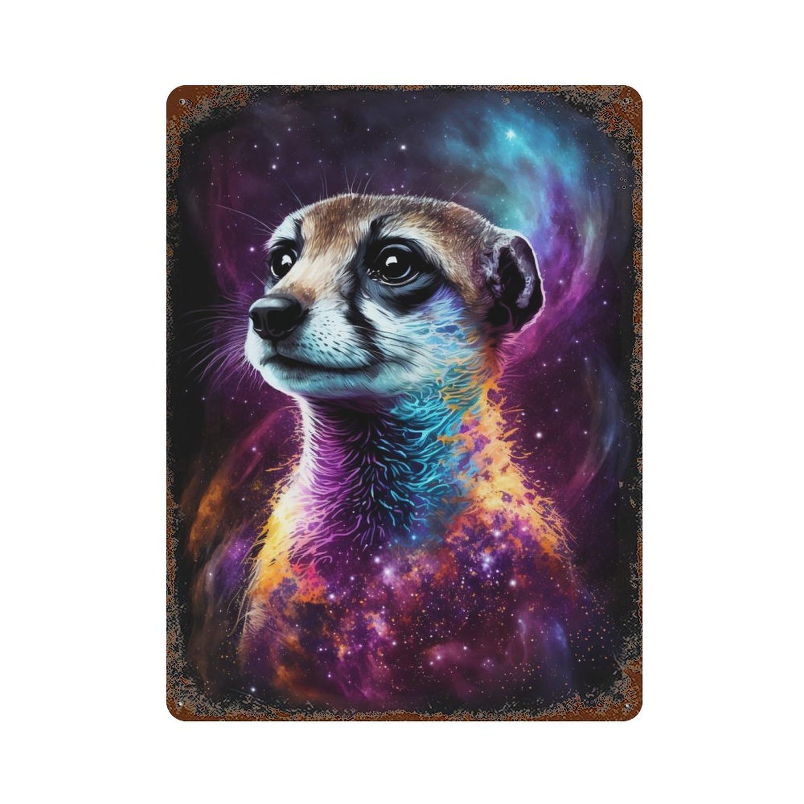 Garage Style Cosmic Meerkat Art Print-3 Aged Metal Wall Plaque 15.7"x11.8", Industrial Home Decor for Bar And Workshop