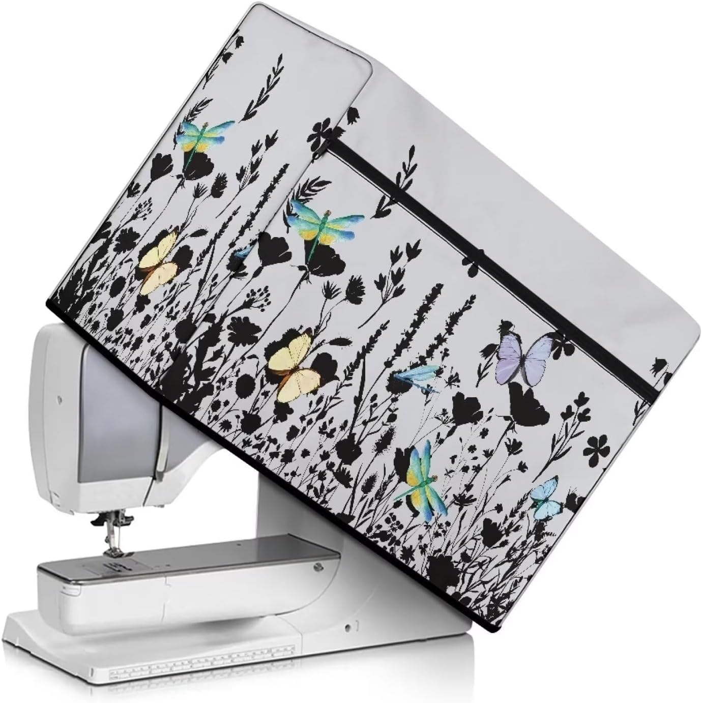 Floral Cover for Sewing Machine Pattern Large Sewing Machine Cover Butterfly Dragonfly Protective Dust Cover for Sewing Machine with Pockets for Most Standard Sewing Machines