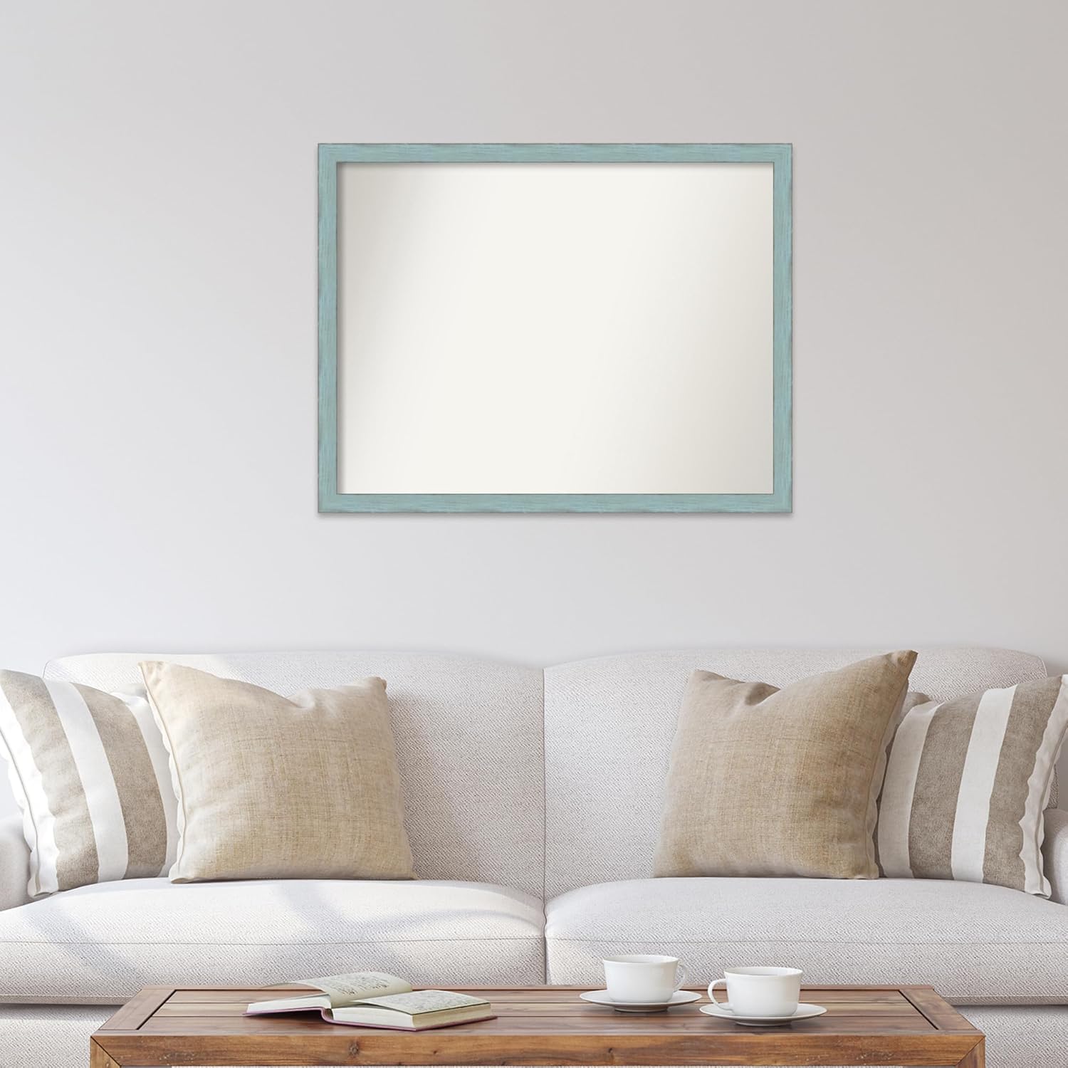 Amanti Art Blue Bathroom Mirror for Over Sink, 28x36 Custom Made Sky Blue Rustic Rectangle Vanity Mirror, Large Country Rustic Wood Frame, Hangs Horizonally and Vertically, Wall Decor