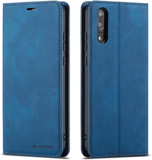 QLTYPRI Case for Huawei P20 Pro, Premium PU Leather Cover TPU Bumper with Card Holder Kickstand Hidden Magnetic Adsorption Shockproof Flip Wallet Case Compatible with Huawei P20 Pro - Blue