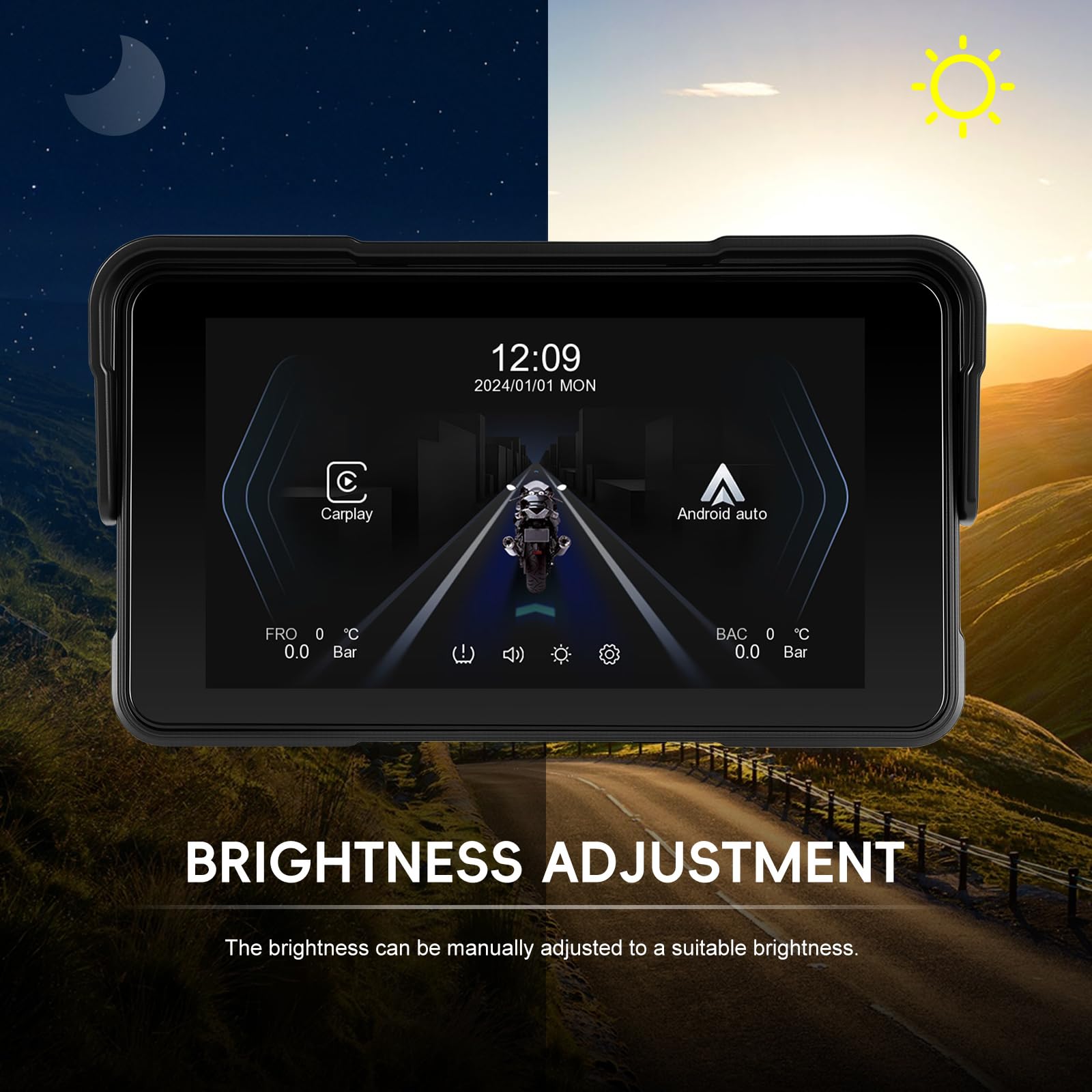 Schermo CarPlay Moto 5" HD Wireless Apple CarPlay Android Auto IP68 Impermeabile Bluetooth TPMS