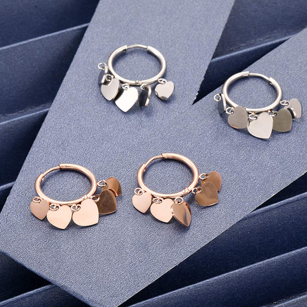Orecchini pendenti a forma di cuore da donna, orecchini a cerchio in acciaio inossidabile ipoallergenico in argento e oro rosa con cristalli