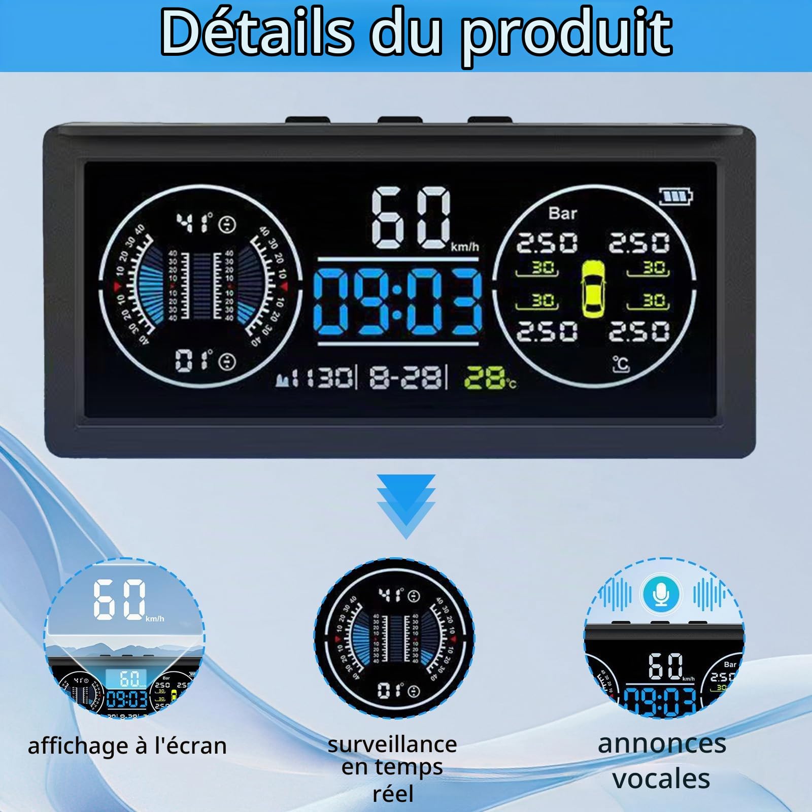 Système De Surveillance De La Pression Des Pneus Multifonction, Tpms Avec 4 Capteurs Externes, Charge Solaire, Compteur De Vitesse Universel Avec éCran Lcd Couleur, 9,9 Bar/199 Psi