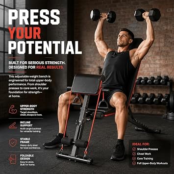 Adjustable Weight Bench Foldable Workout Bench 300KG Capacity with 6 Adjustable Positions, Heavy Duty Alloy Steel Frame, Multi Position Exercise Bench for Home Gym & Strength Training