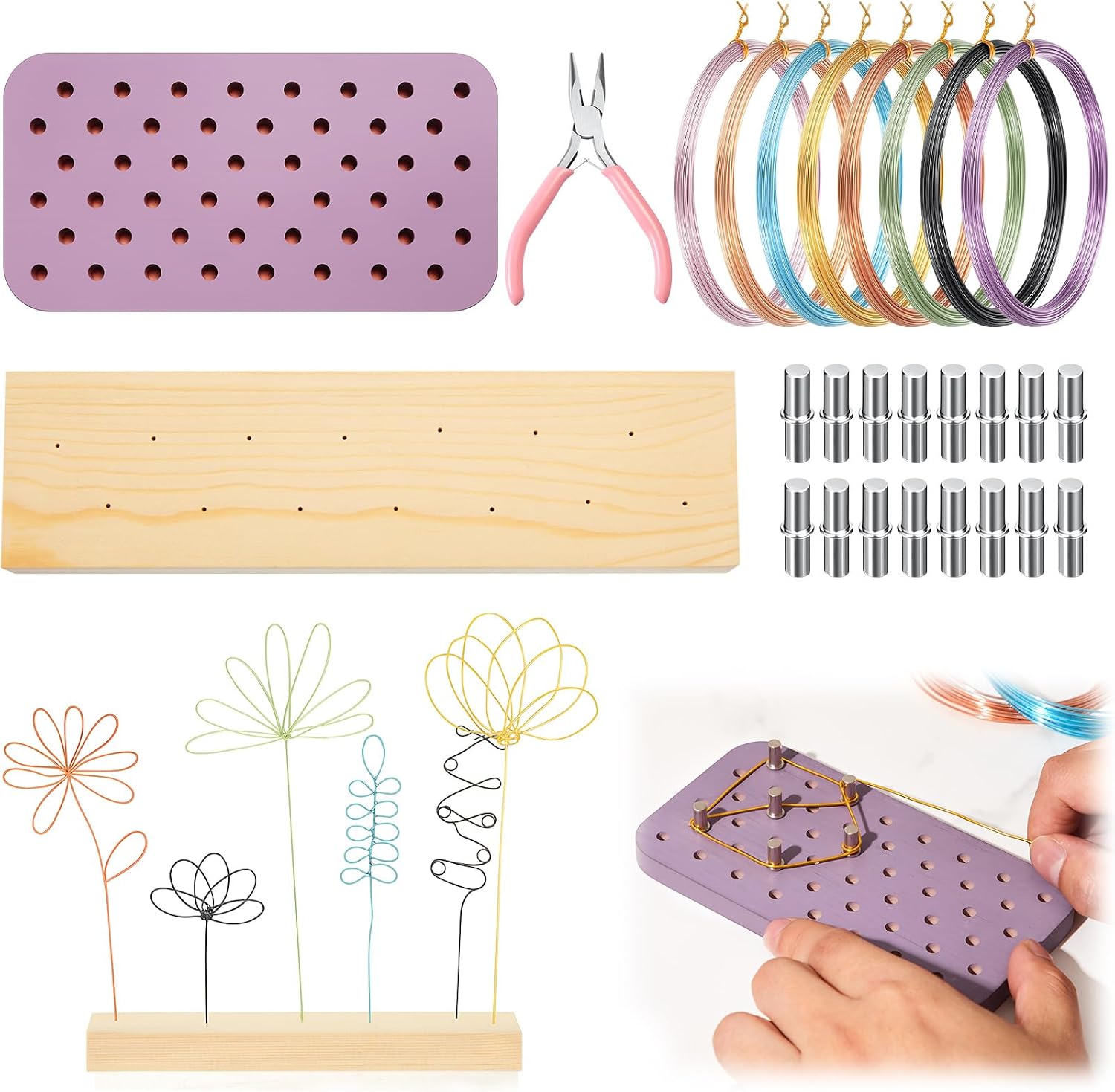 Suncalla Wire Flower Craft Kit for Adults Women & Teens, 131ft Colored Aluminum Wire with Tools & Display Base, Beginner Friendly DIY Art, Stress Relief Gift, Birthday Gift for Mom, Craft Night Kit