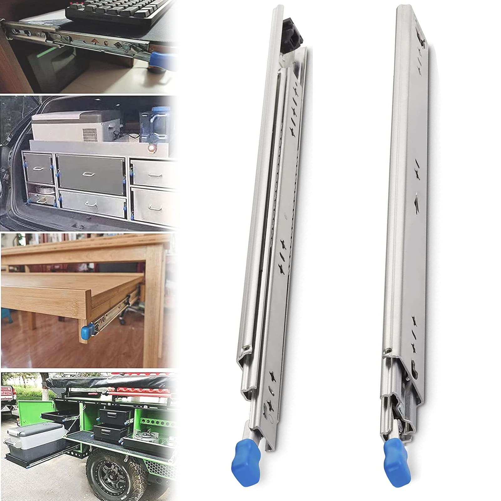Teleskopschienen Vollauszug Schubladenschienen 250-1500mm, Schubladenführungen Kugellager Kugelführung, mit Verriegelung, 3-Teilige Teleskopauszüge 1 Paar,1200mm(48inch)
