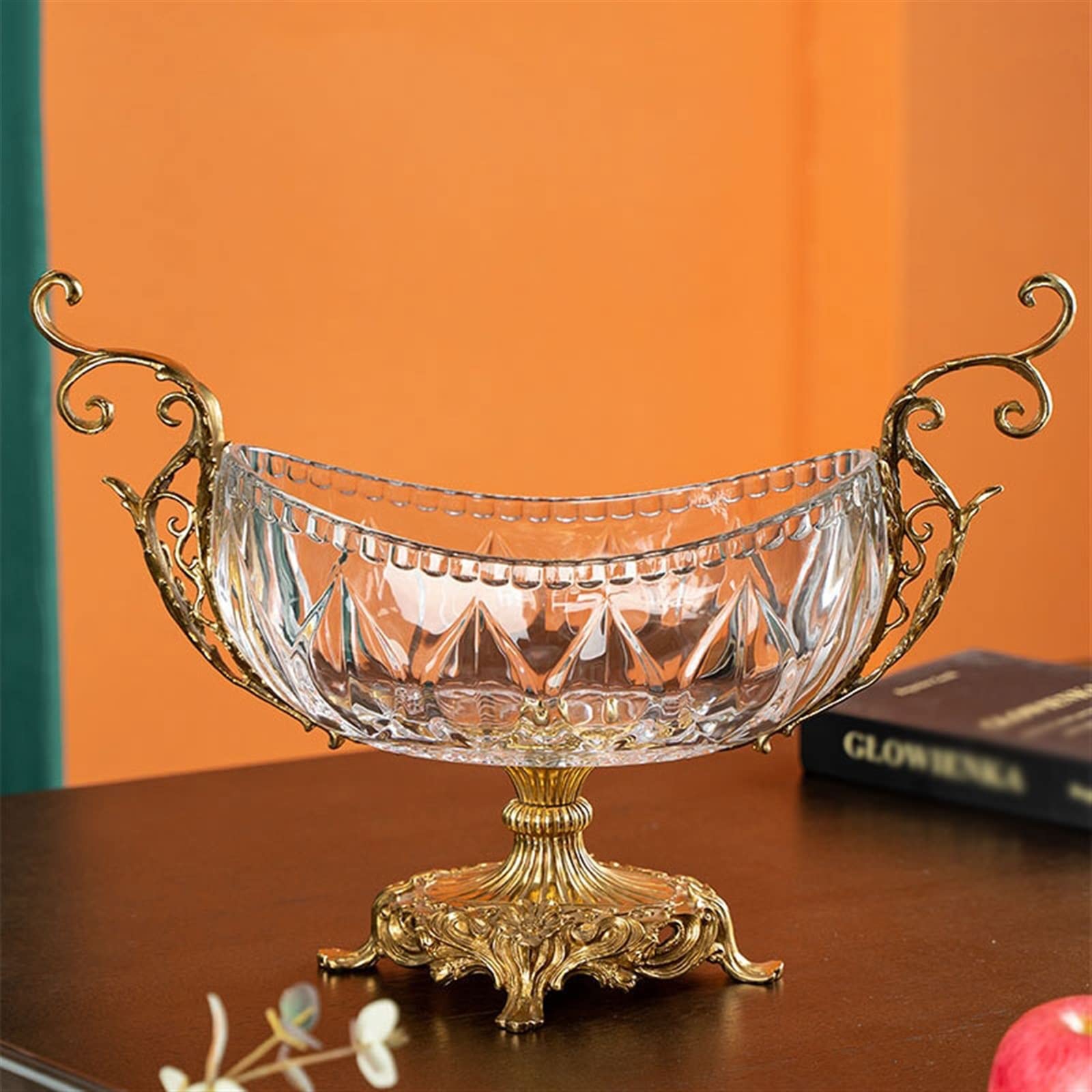 Bols à Fruits Bol à Fruits Chinois rétro Cristal Transparent décoratif Assiette à Fruits Grand Verre Bol à Bonbons Base en cuivre Plat à Fruits Corbeille à Fruits