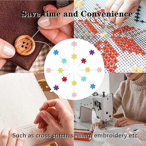 Miniatura 5 de YHIBNE 60 enhebradores de agujas de plástico con cabeza de flor de alambre para bordar, herramienta de enhebrador de agujas de bordar, herramienta