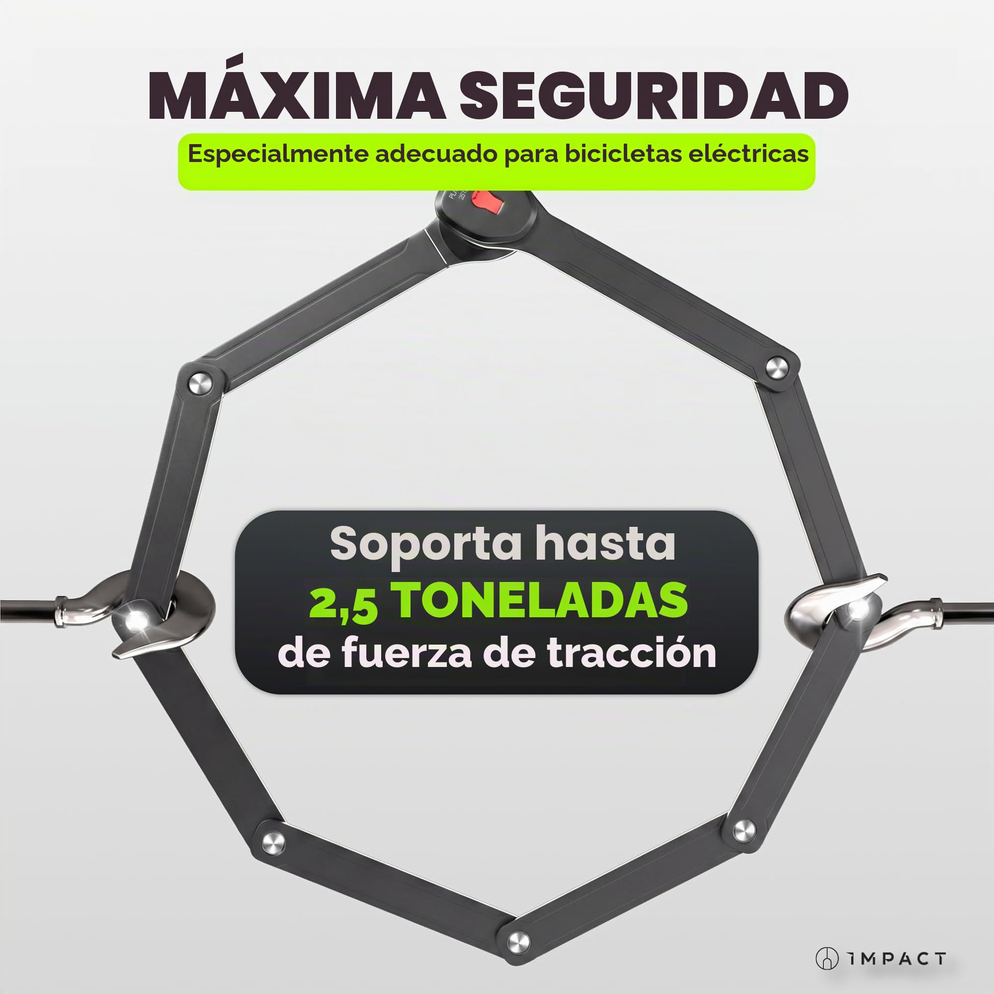 IMPACT FlexLock 15 - Candado plegable premium para bicicleta [alta seguridad] – Práctico candado para bicicleta con nivel de seguridad de 15 a 120 cm – Resistente candado para bicicleta soporta hasta