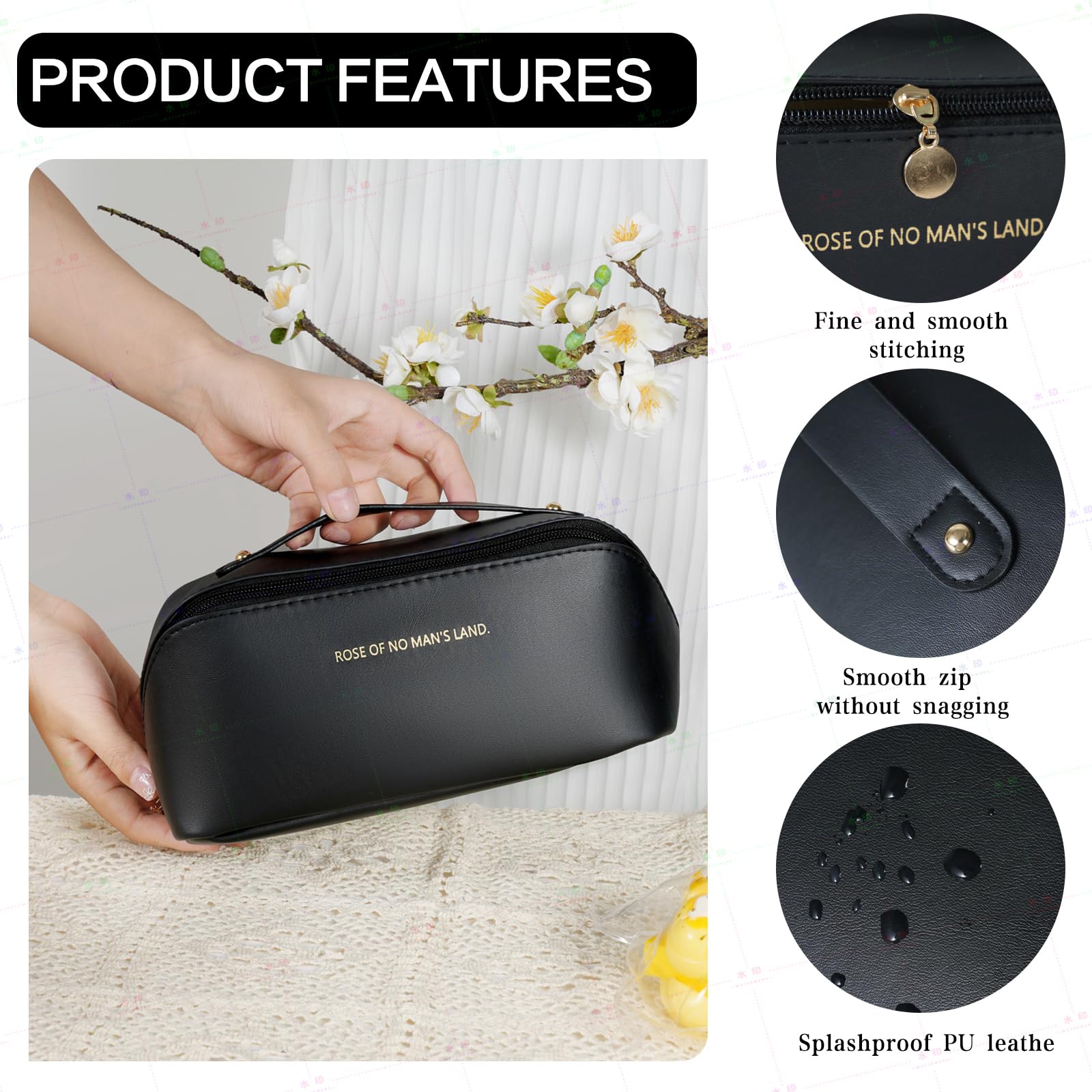 Makeup Bag Travel Cosmetic Bags with Brush Compartment Largeportable Cosmetic Bag with Handle Waterproof Pu Leather Toiletry Bag for Women Girl Travel Essentials - Image 2