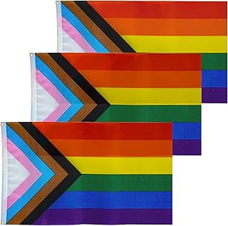 Pride Flags, 3Pcs 3x5Ft Lesbian Gay Flag Progress Rainbow Parade Flag Bisexual Trans LGBTQ Gay Pride Banner for Outdoor LGBT Flag Festivals Party
