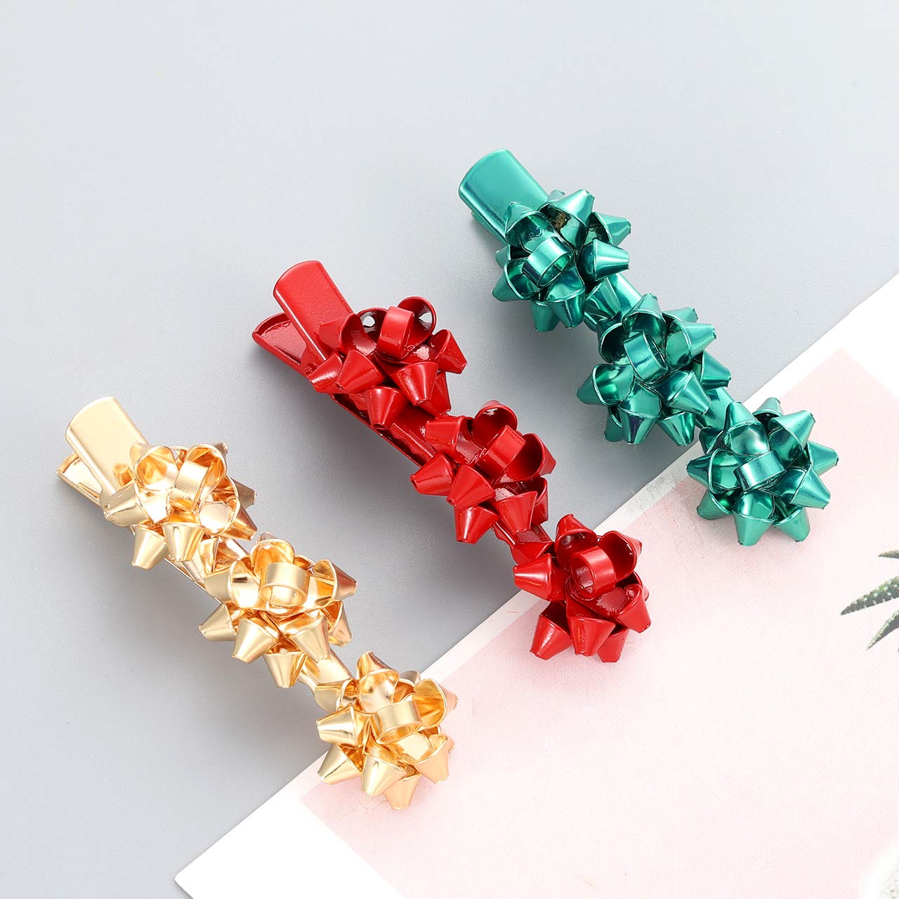 ANGLESJELL Christmas Bow Hair Clips Xmas Present Bow Hair Pin for Women Girls (Red+Green+Gold) image 2