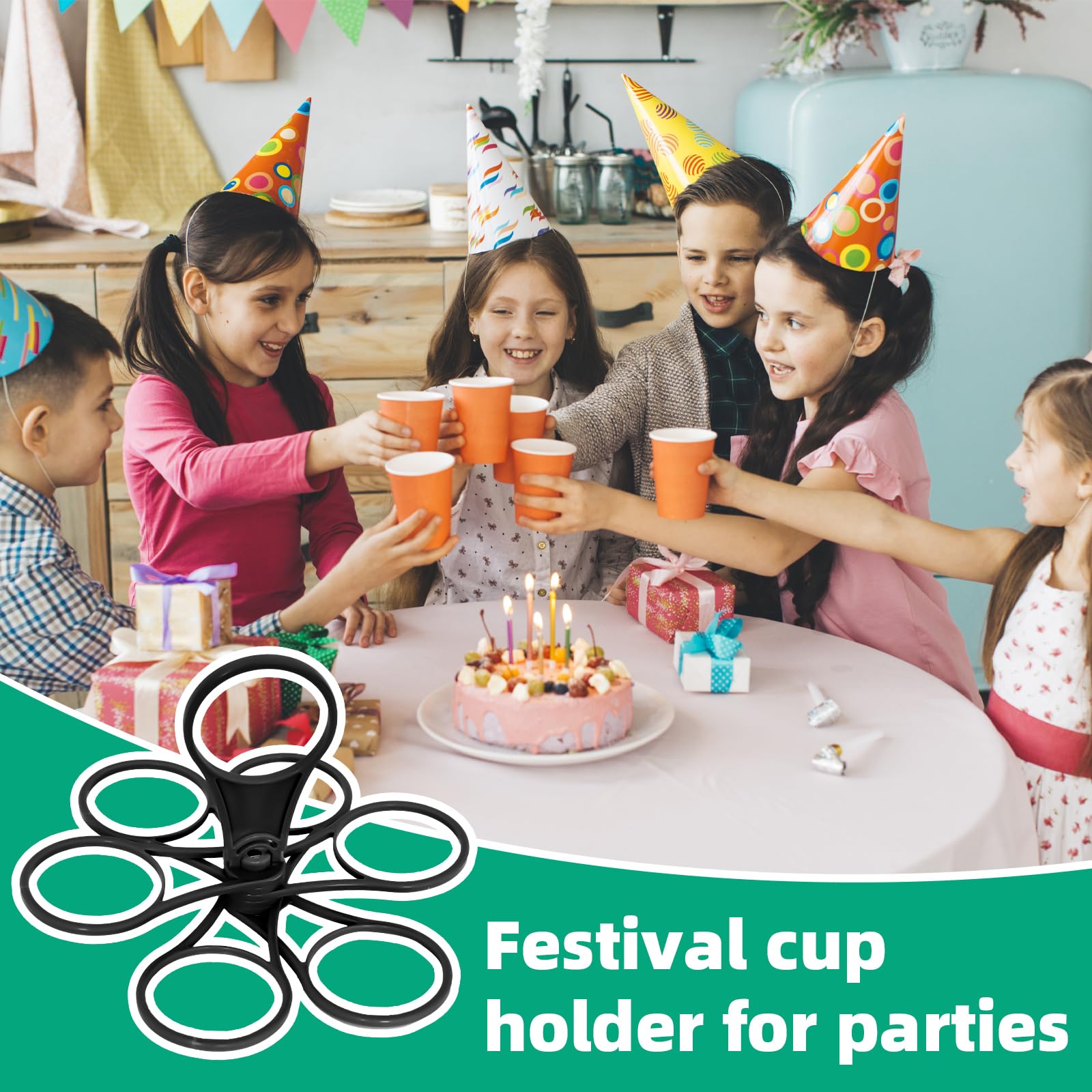 2 pièces de porte-gobelets avec poignée - Porte-gobelets pour 6 verres, porte-gobelets pour festival, pliable, réutilisable pour festivals, événements sportifs et concerts (Noir)