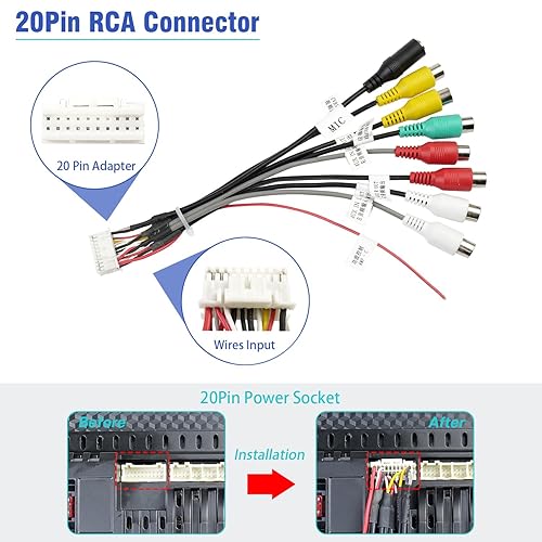 Miniatura 2 de JAYUBIEN Adaptador de arnés de cableado RCA estéreo de coche de 20 pines con 8 conectores RCA de radio hembra video CVBS AUX SUB MIC Plug Asamblea