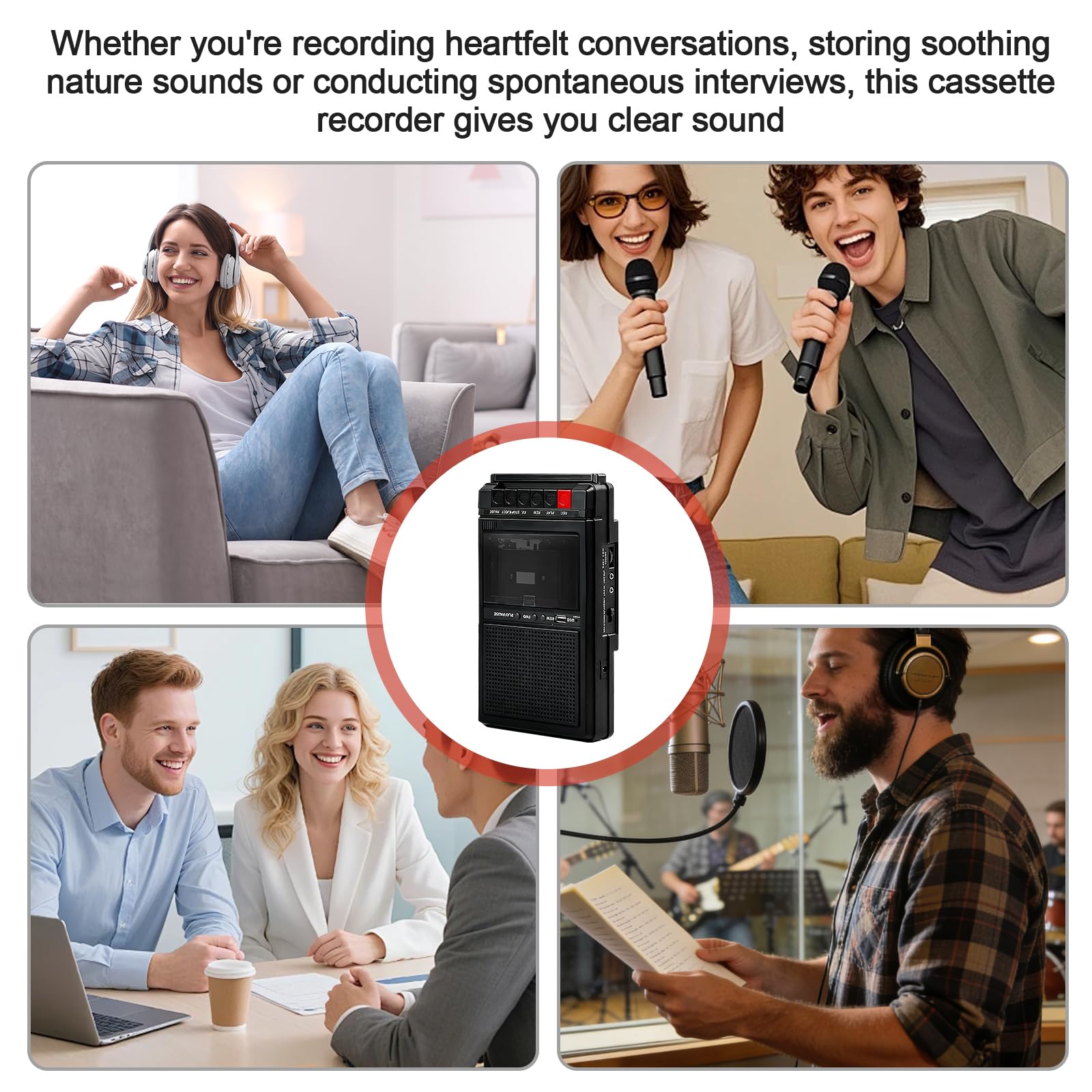 Lecteur de cassette rétro portable, lecteur de cassette Bluetooth avec fonction d'enregistrement, numérisation de cassettes via USB et audio, lecteur de cassette mobile avec double alimentation