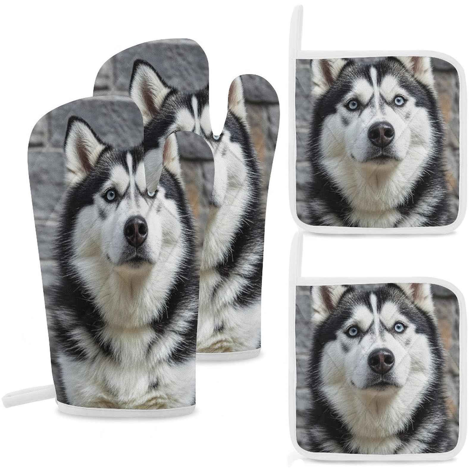 Gants de cuisine et maniques husky (lot de 4) résistants à la chaleur pour four et cuisson