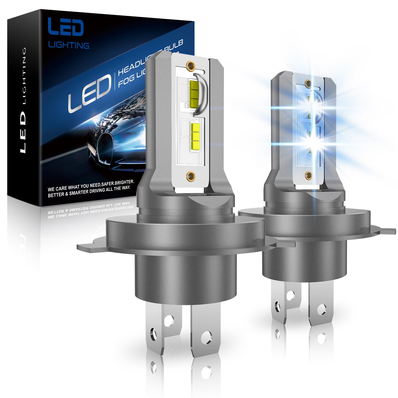Lampadina H4 LED Per Auto, 60W 28000LM 6500K Bianco 600% Luminosità, Kit di Conversione Lampadine Abbaglianti/Anabbaglianti, Per Auto e Moto a 12V, 2 Pezzi